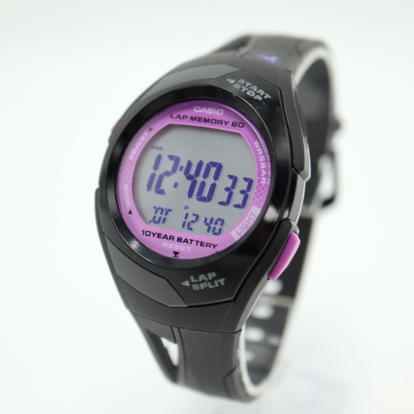 Casio PHYS Digital Watch 36mm Black Purple 60 Lap Alarm STR-300 w New Battery - Picture 1 of 15